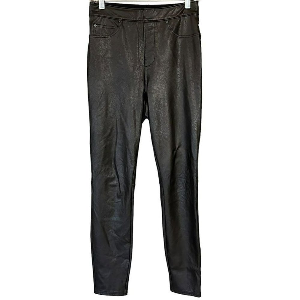Spanx Black Pull On Stretch Faux Leather Skinny Moto Pants Womens S